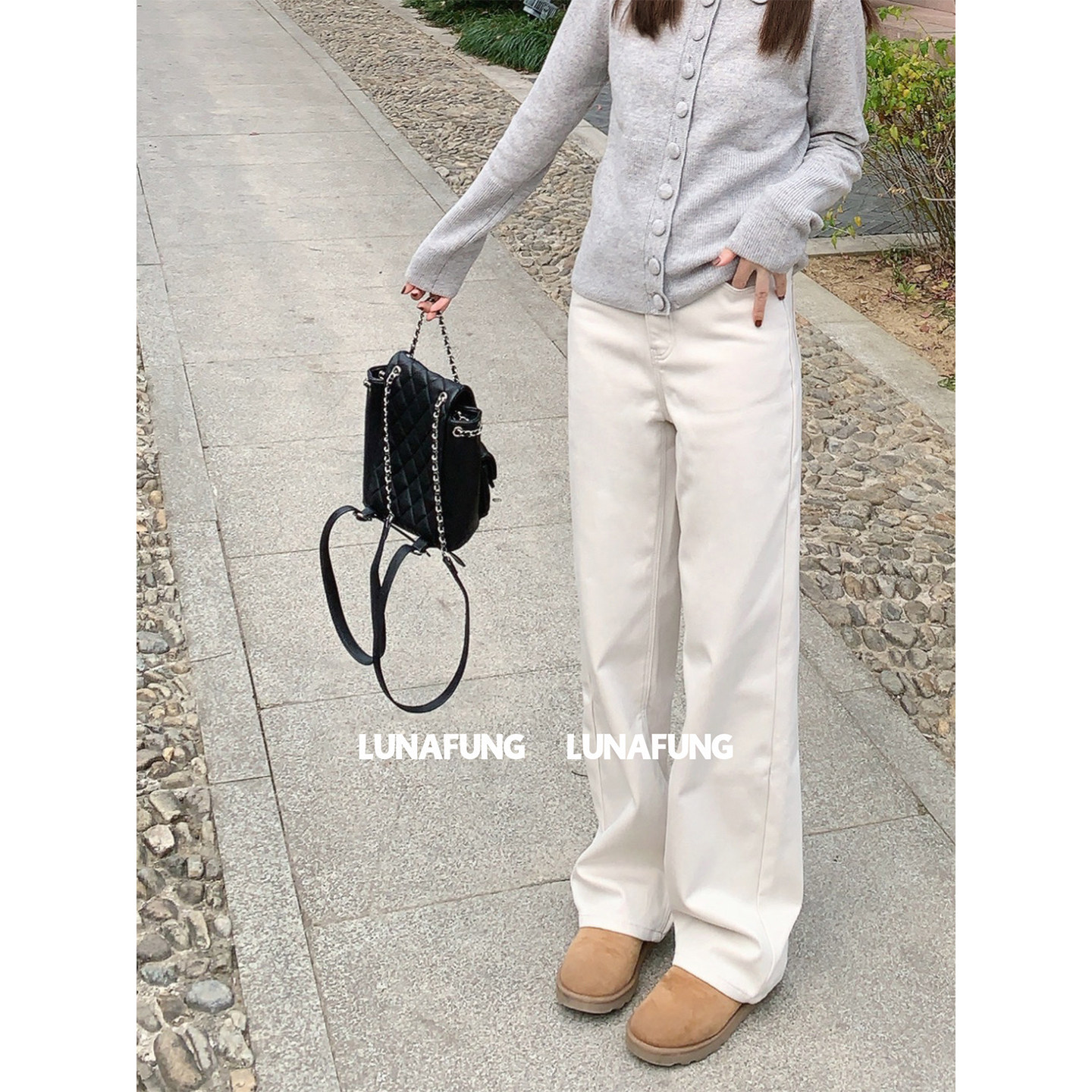 LUNAFUNG冯下文·白色水洗高腰直筒加绒牛仔裤女宽松显高显腿长裤,女装/女士精品,牛仔裤,淘宝优惠券,粉丝福利购,淘宝优惠卷