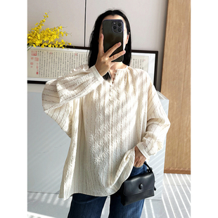 真丝棉条纹廓形衬衫 时髦慵懒感 自留大爱 C4867