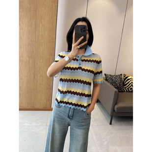 C4272 减龄又舒服 真丝莱赛尔 彩条纹polo领针织衫