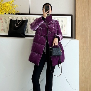 真丝绒羽绒服 C4741 新中式 配围巾 白鹅绒 贵气紫