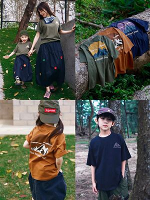 中大童山系户外风短袖T恤可配亲子 2026新款男女童中大童长袖T恤