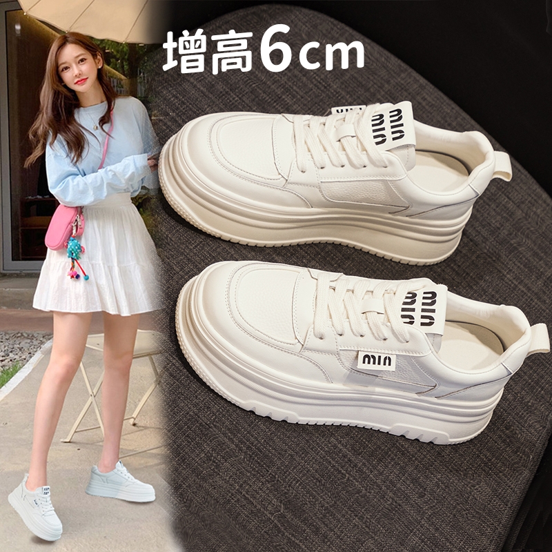 真皮内增高厚底熊猫小白鞋小码33