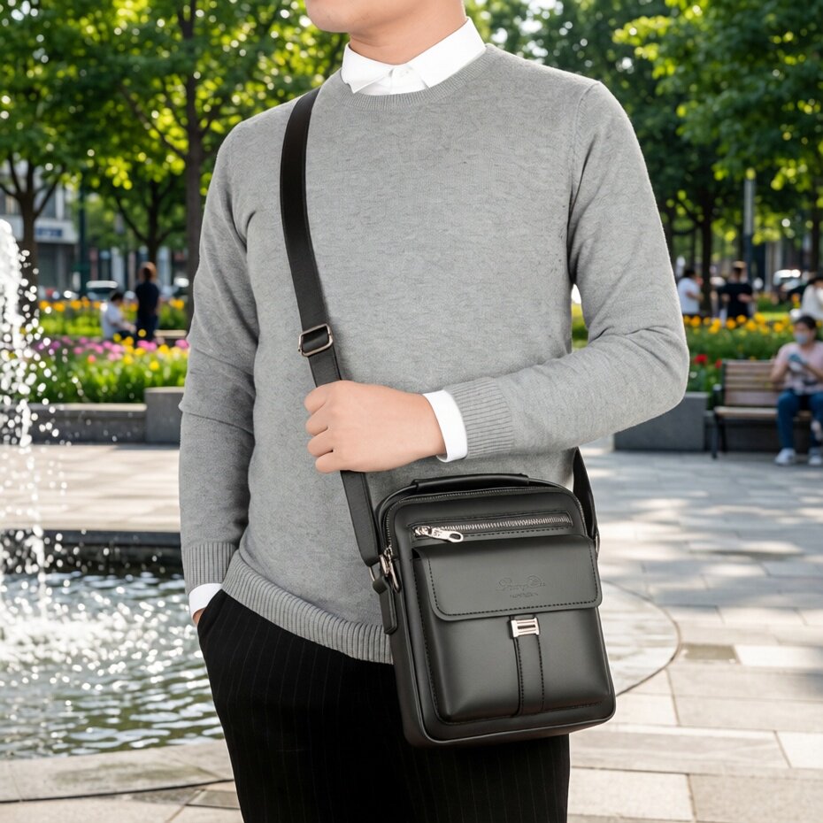 头层牛皮男士单肩斜挎包韩版男包商务真皮休闲包竖款小手提包通勤