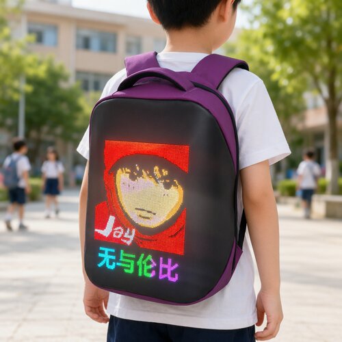 常规款led背包骑行双肩包DIY更换文字动画涤纶材质智能屏显示内容