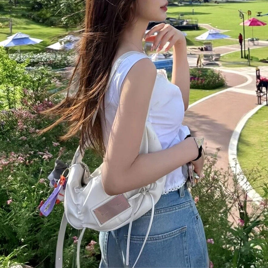 韩版小众蝴蝶结女生腋下包单肩包褶皱绑带设计甜美机车斜挎包拎包