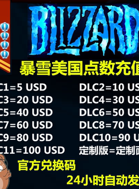 美国暴雪战网点数卡 美金战网兑换码US5 10 20Battle.net自动发货