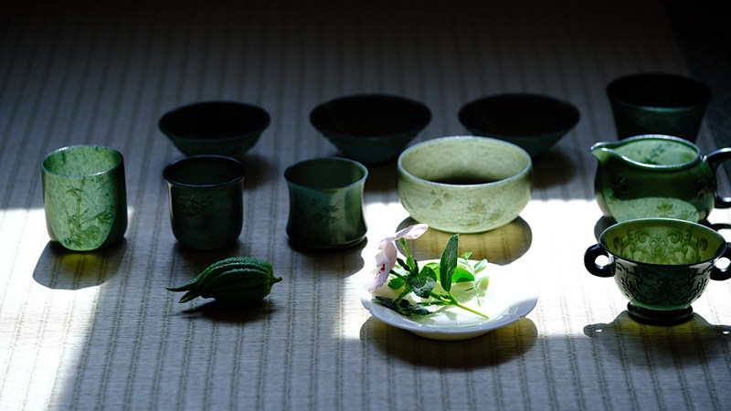 绿玉斗 新疆和田玉青玉苏工薄胎杯盏茶器 油润通透艺术美物收藏级