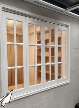 定制木窗左右推拉窗白色烤漆室内装饰窗老式花格折叠窗平开窗框架