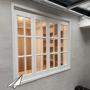 定制木窗左右推拉窗白色烤漆室内装饰窗老式花格折叠窗平开窗框架