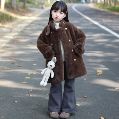 儿童皮毛一体仿水貂绒毛毛大衣