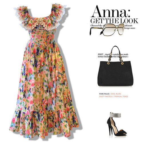 大码连衣裙法式修身彩色碎花长裙