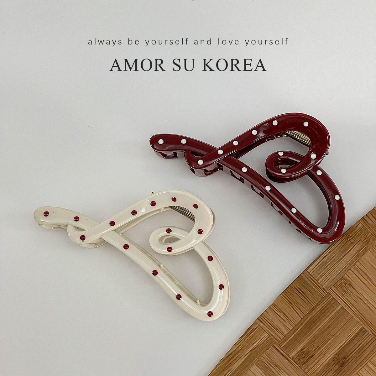 AMOR SU KOREA 复古勃艮第红波点异性小众设计感鲨鱼夹后脑勺抓夹
