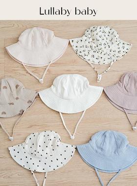 lullabybaby婴儿遮阳帽纯棉纱布春秋款男女宝宝防晒帽儿童渔夫帽