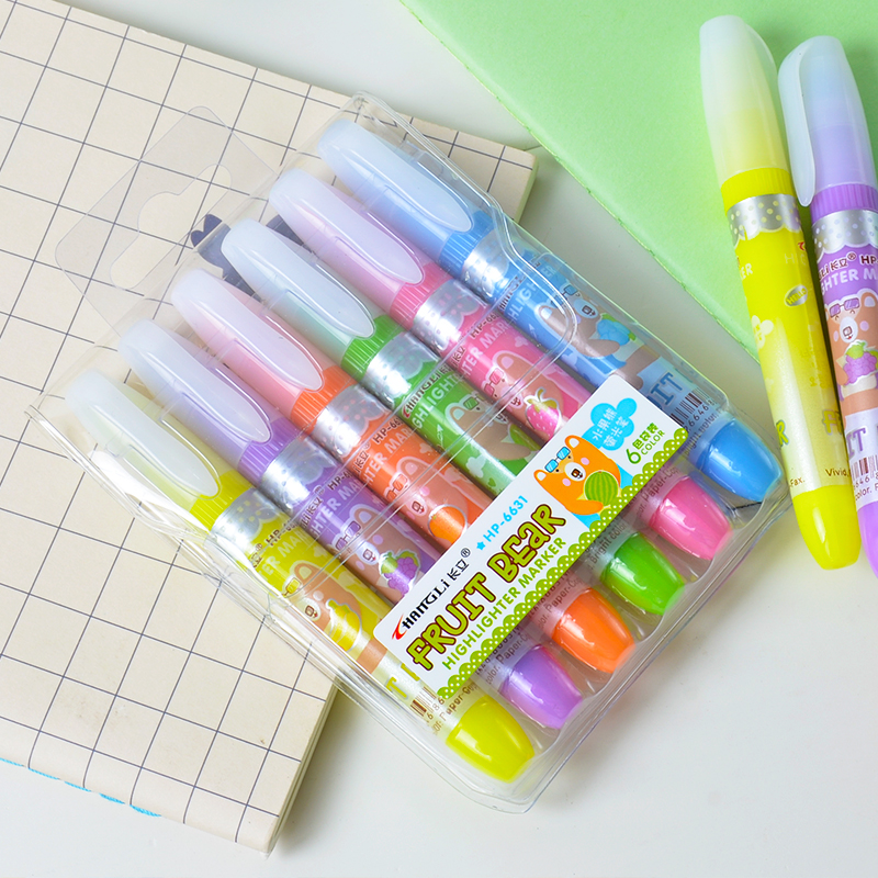 长立文具水果熊彩色6荧光笔套装