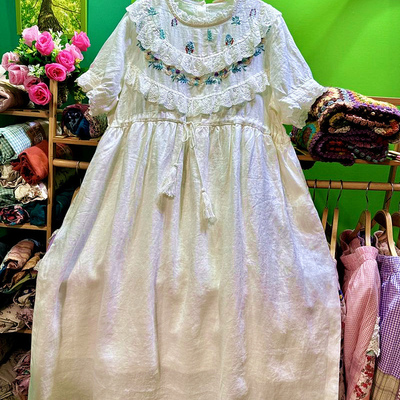 熊姑娘长裙/高档天然纯亚麻