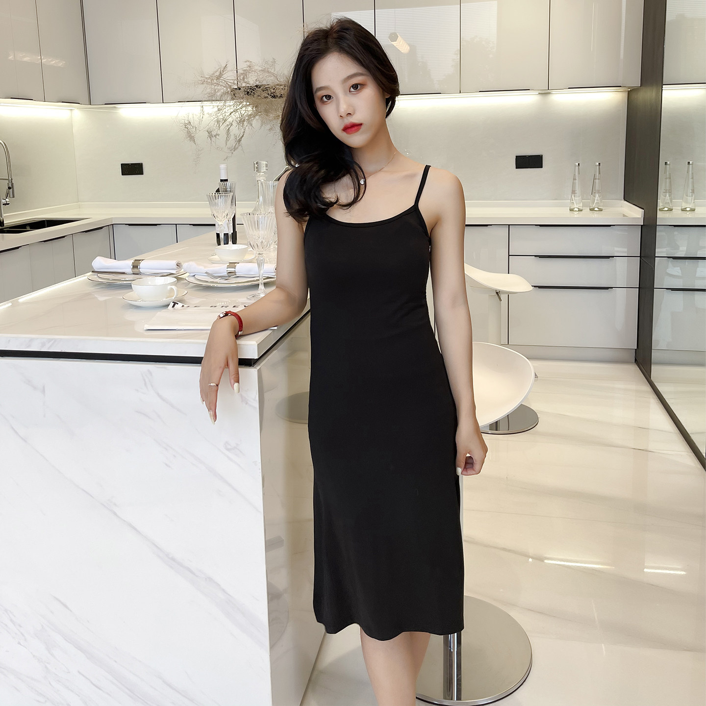 莫代尔春夏内衬裙薄中长露背打底