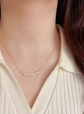 小众时尚简约镶钻微笑项链精致轻奢百搭高级感超闪锁骨链配饰批发