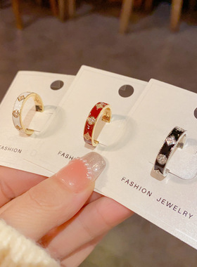 小众时尚复古滴油镶钻四叶花开口戒个性轻奢气质百搭高级感食指戒