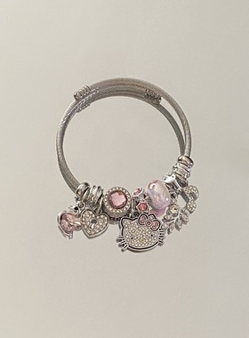 跨境时尚可爱三丽鸥手链女潘家可爱猫咪手镯串珠开口手镯吊坠饰品