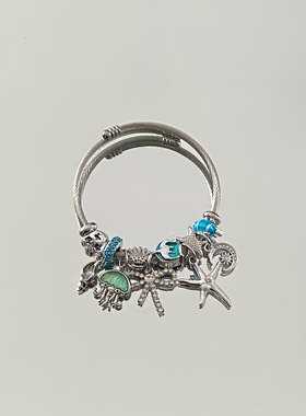 潘家水母吊坠串珠手镯跨境时尚海洋风不锈钢手链DIY手环厂家批发