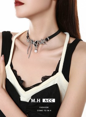 黑色嘻哈朋克风项圈choker高级感复古皮革颈链原创小众设计项饰女