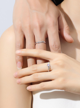 s925纯银蓝桉与鸟情侣戒指一对小众男女对戒可调节纪念情人节礼物