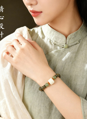 天然绿檀竹节晴水奶酪方手串