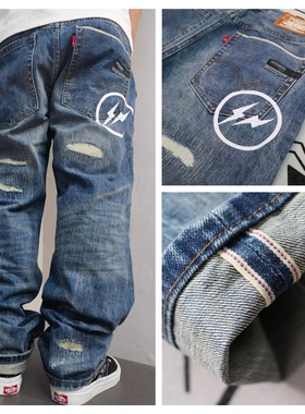 Fenom藤原浩Fragment闪电Crush1c1水洗赤耳破坏直筒宽松牛仔裤
