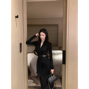 SWAN司凰轻奢 配真皮腰带 女明星 收腰气质针织连衣裙 法式 THE