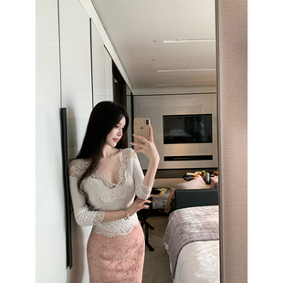 重磅手工裁剪耗时加纱蕾丝针织上衣女 温柔娇娇 THE SWAN司凰轻奢