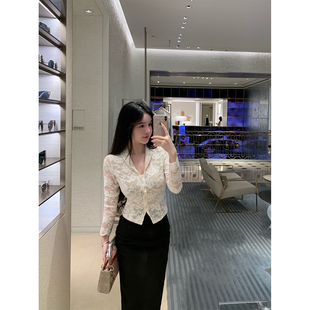 弹力蕾丝小上衣 THE SWAN司凰轻奢 蕾丝搭All～立体裁剪衬衣式 修身