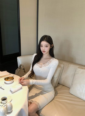 THE SWAN司凰轻奢 纯手工剪裁蕾丝内搭针织上衣/中古毛呢修身半裙