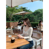 SWAN司凰轻奢 日常组 U领针织长袖 THE t恤女打底气质修身 百搭上衣