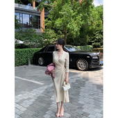 THE 优雅纽结气质铜氨丝针织连衣裙女 法式 SWAN司凰轻奢 贵妇姐姐