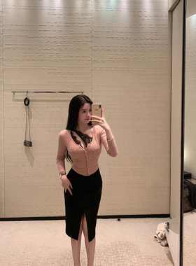 【现货7折】THE SWAN司凰轻奢 欧尼姐姐 针织上衣麂皮半身裙