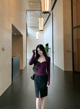 THE SWAN司凰轻奢 灵魂内搭 针织小坎肩打底吊带上衣开衩麂皮半裙