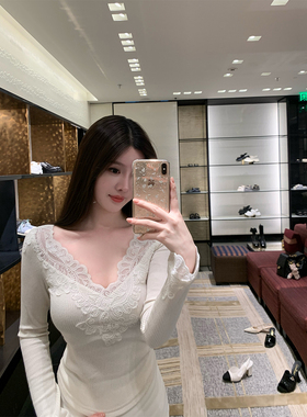 THE SWAN司凰轻奢 撒娇浪漫 蕾丝针织衫内搭上衣中古毛呢蕾丝半裙