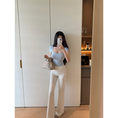 纹理针织微喇叭休闲裤子