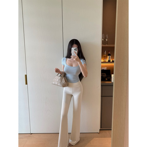 纹理针织微喇叭休闲裤子