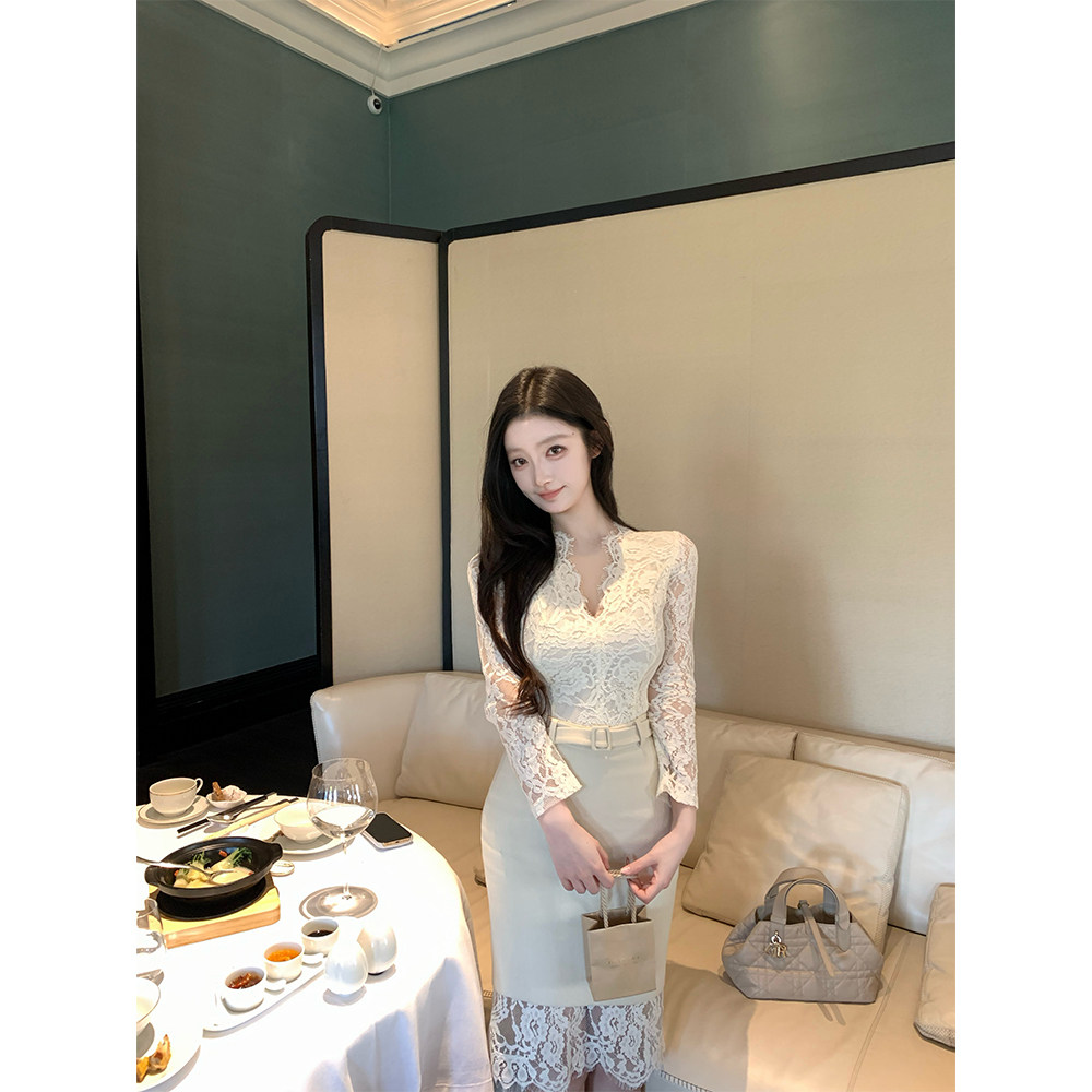 THE SWAN司凰轻奢 白月光 气质长袖蕾丝衫上衣羊毛包臀半身裙套装,女装/女士精品,时尚套装,淘宝优惠券,粉丝福利购,淘宝优惠卷