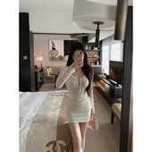 现货8折 THE SWAN司凰轻奢 修身 显瘦蕾丝拼针织包臀连衣裙