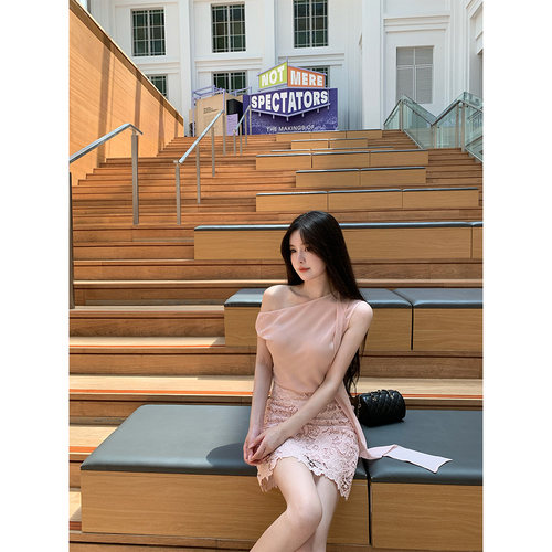 无袖雪纺衫上衣刺绣蕾丝短裙