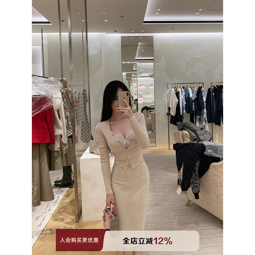 THE SWAN司凰轻奢 娇养系姐姐 假两件设计款针织上衣麂皮绒半身裙,女装/女士精品,时尚套装,淘宝优惠券,粉丝福利购,淘宝优惠卷