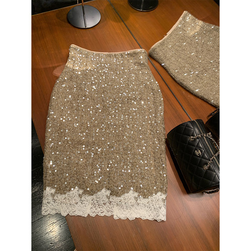 感觉至上针织蕾丝亮片半身裙