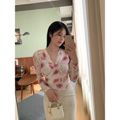 THE 上衣 小众设计感T恤网纱印花弹力修身 SWAN司凰轻奢 松岛玫瑰