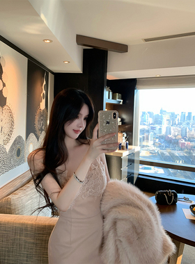 THE SWAN司凰轻奢 Es手工蕾丝花边温柔纯欲修身气质吊带连衣裙女