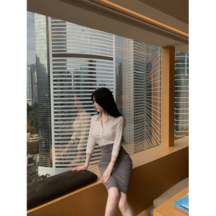 修身 智性恋 衬衫 时尚 腰带半身裙 THE 通勤显瘦衬衣 SWAN司凰轻奢