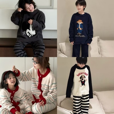 儿童半边绒加厚卡通家居服套现