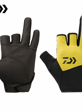 DAIWA达亿瓦22新款进口皮革路亚钓鱼手套DG-8922W 露三指防风保温