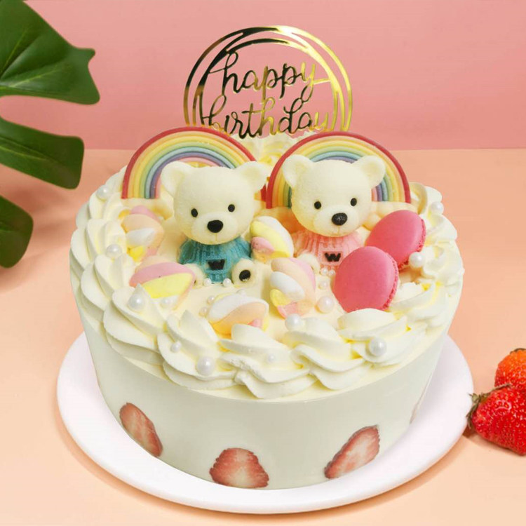 呼和浩特张家口生日蛋糕麦子花果同城配送 小熊网红情侣卡通蛋糕
